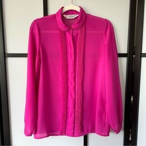 [L] Vintage Antonella Women’s Fuchsia Pink Chiffon Long Sleeve Sheer Blouse